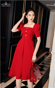 Váy xòe đỏ lật vạt - 3584